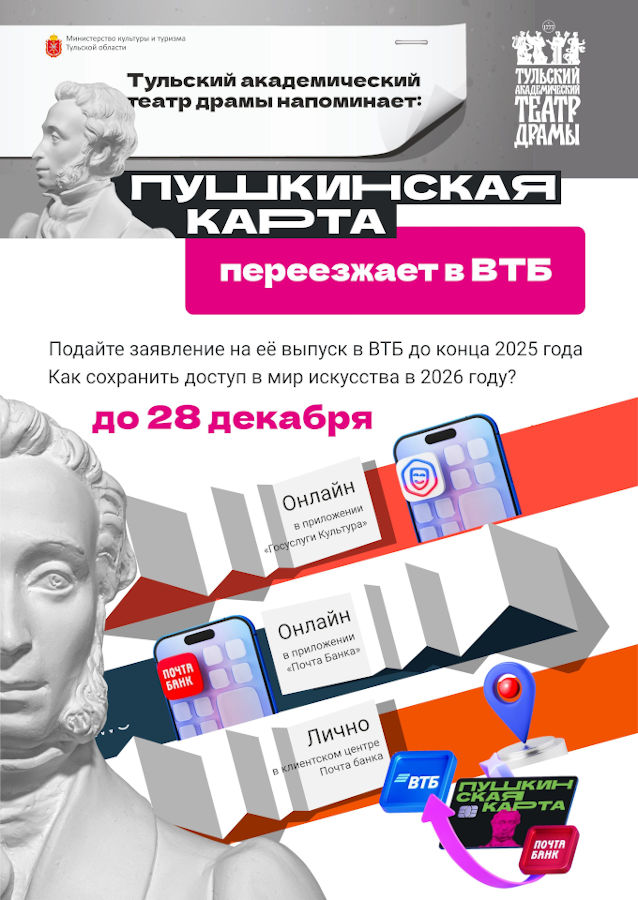 Пушкинская карта переезжает в ВТБ!
